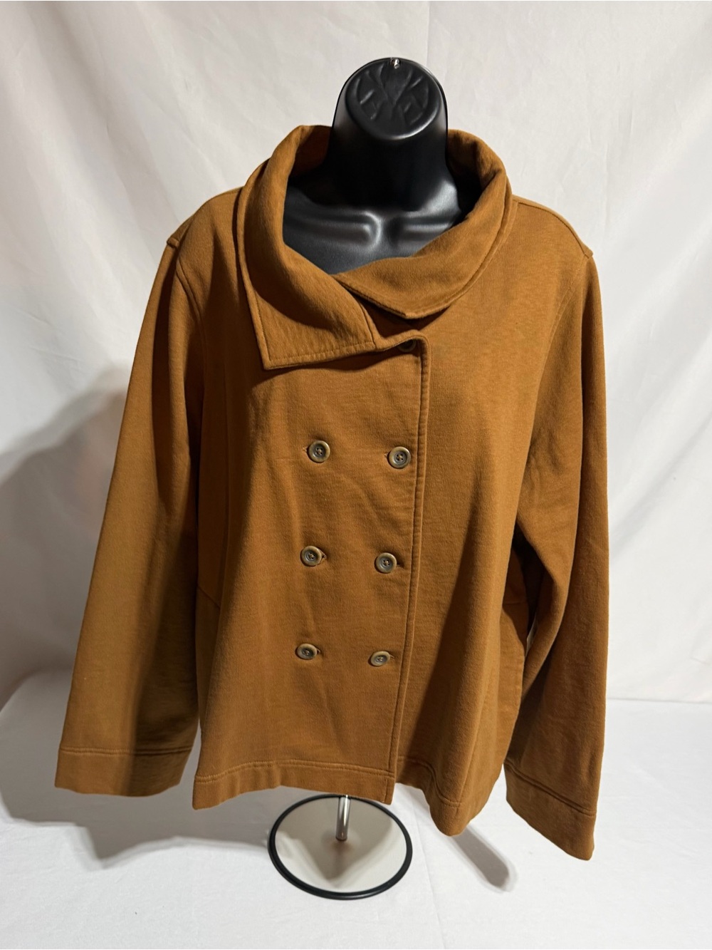 Lands’ End XL/Petite (18) Camel Shawl Collar Sweater Blazer Double Breasted